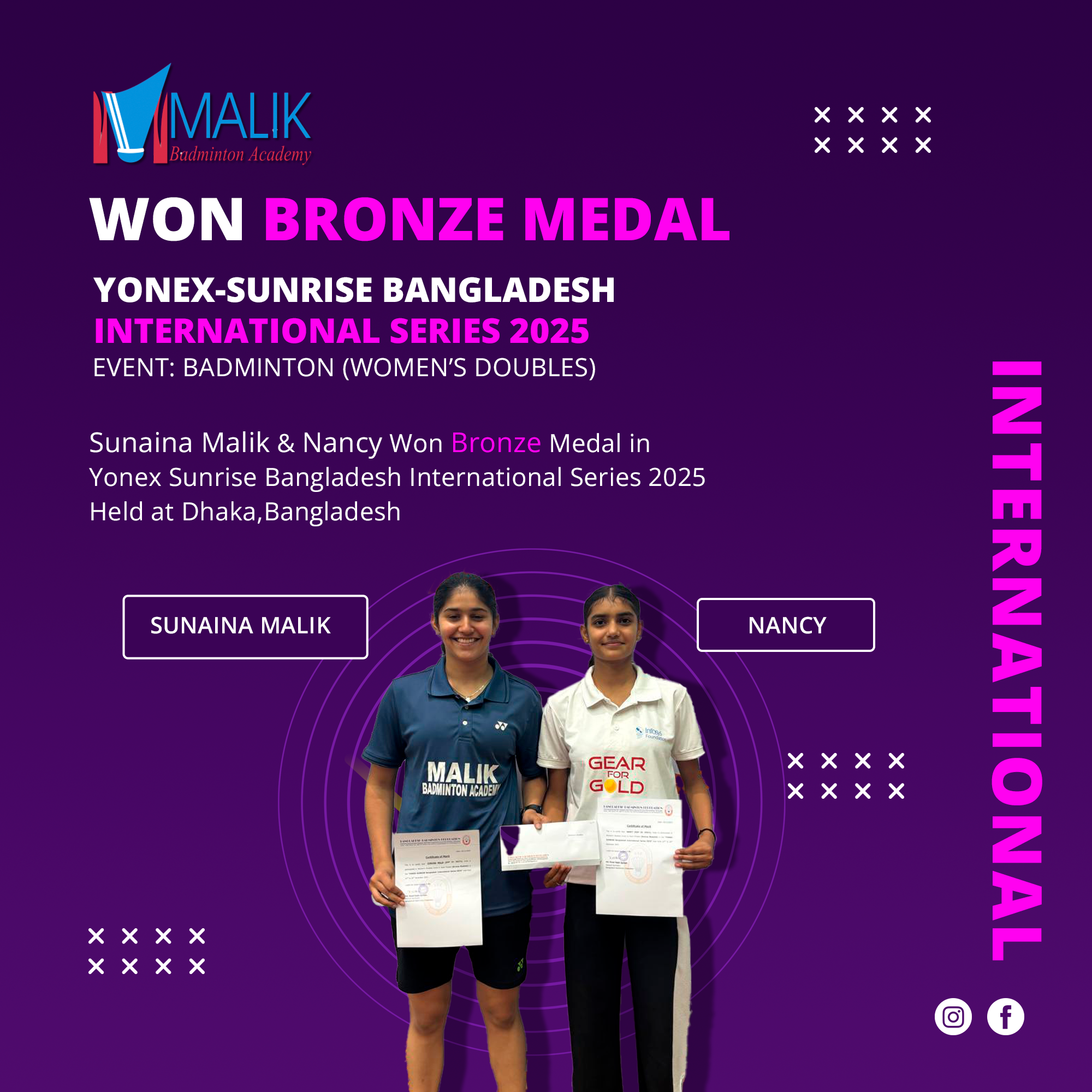  NANCY AND SUNAINA MALIK SERIES INTERNATIONAL BRONZE MEDAL