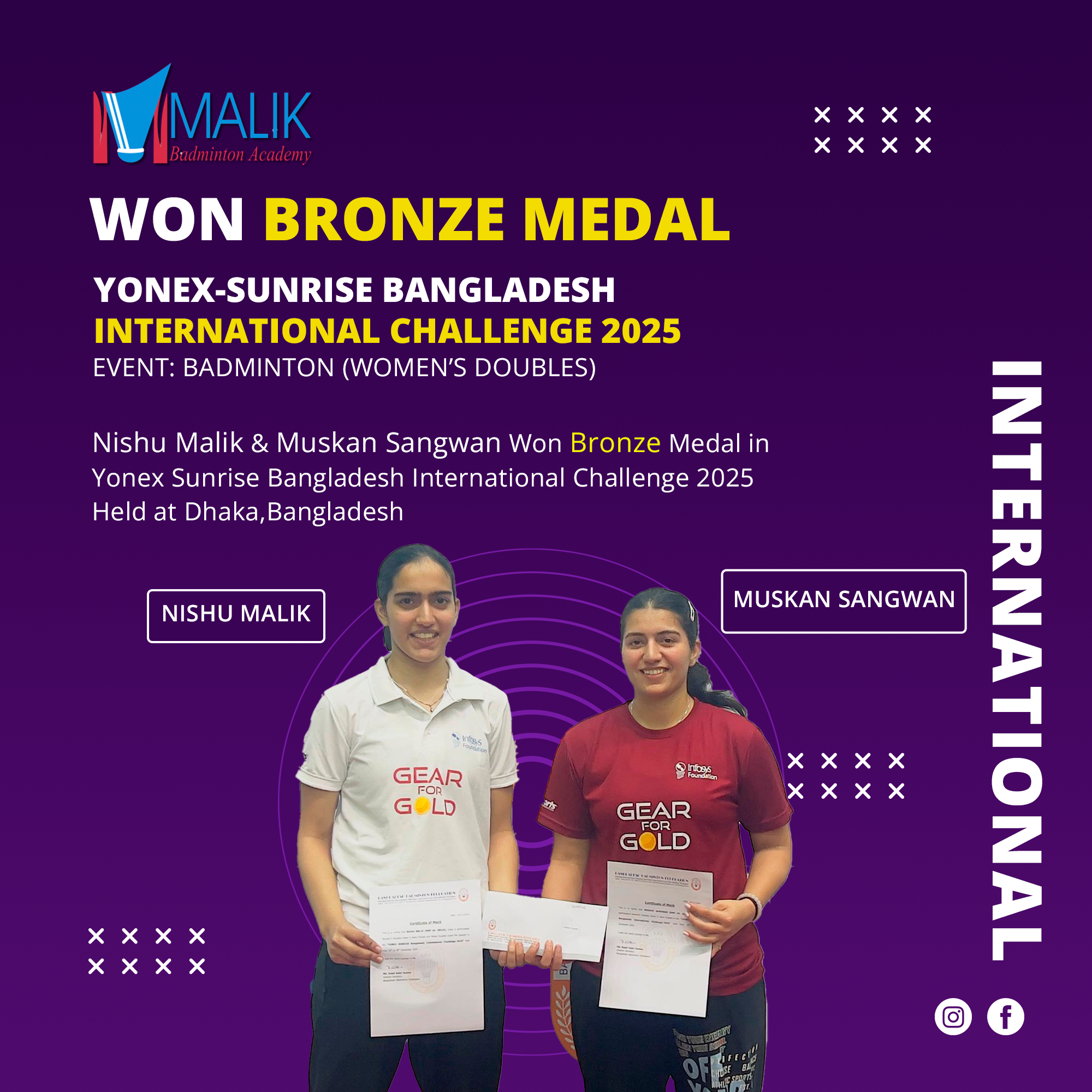  NISHU AND MUSKAN INTERNATIONAL BRONZE MEDAL