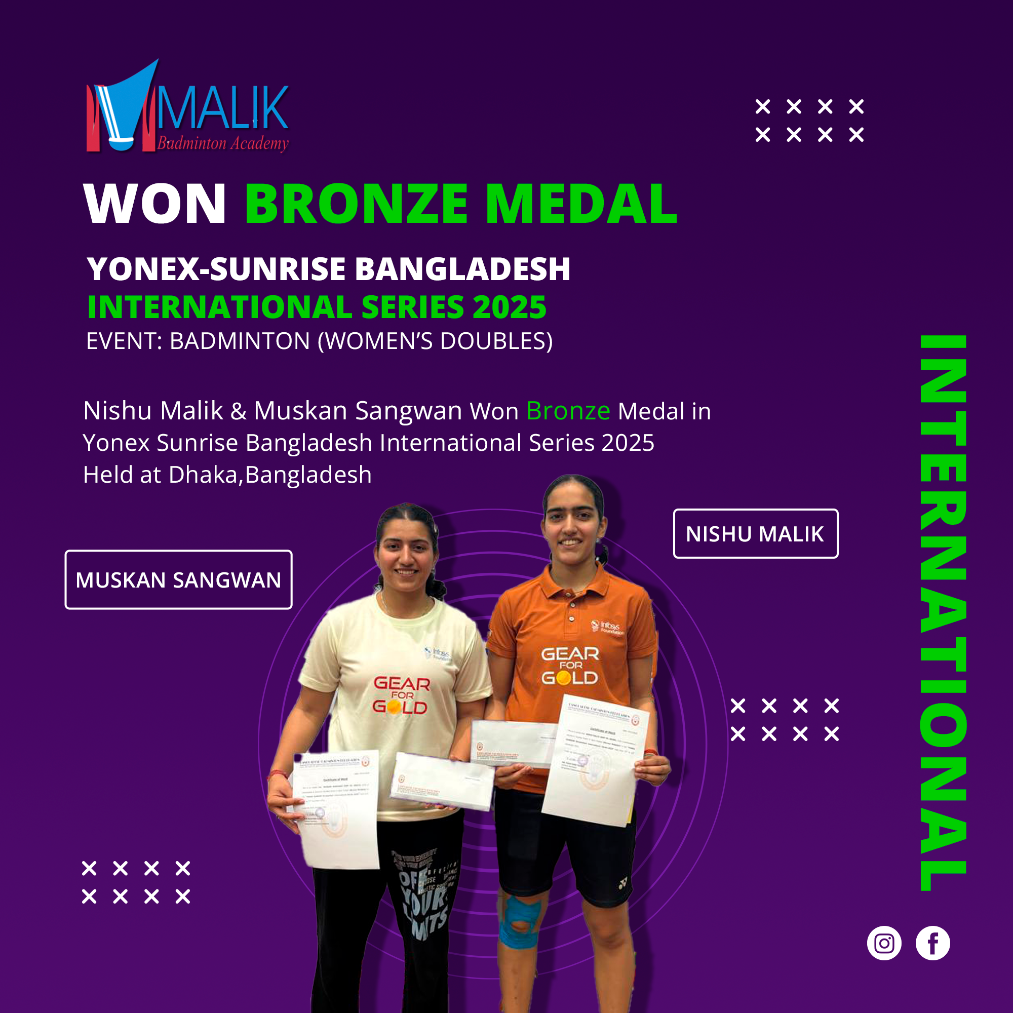  NISHU AND MUSKAN SERIES INTERNATIONAL BRONZE MEDAL